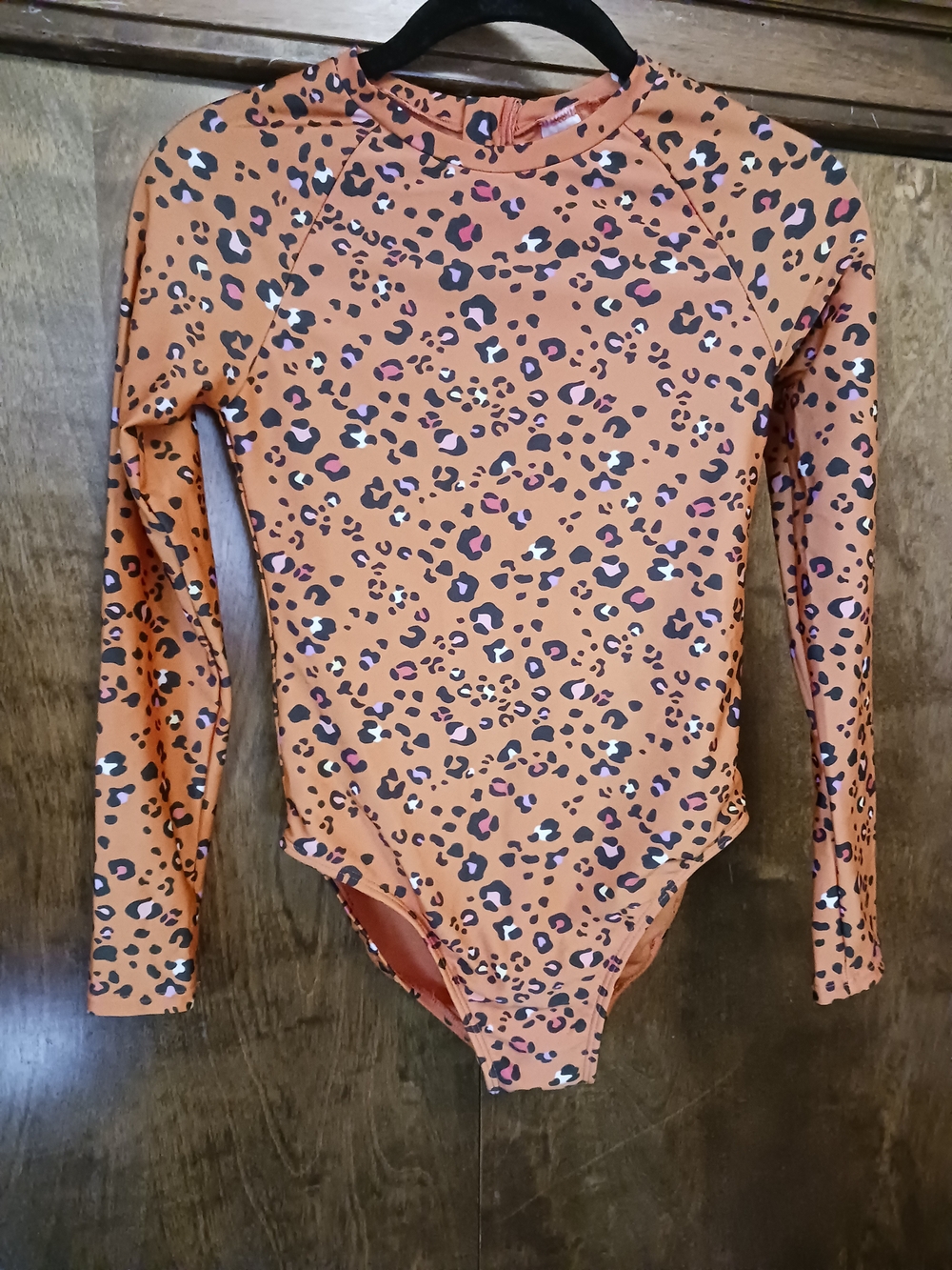 Cat & Jack Orange Leopard Print Long Sleeve One Piece Swimsuit